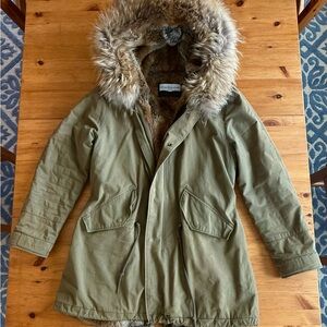 Palmer & Purchase olive green fur lined parka